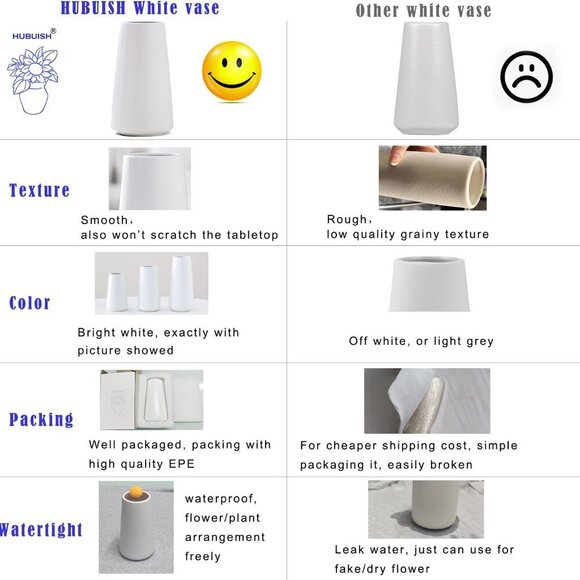 Bright White Vase - 6“ White Ceramic Flower vase, Boho Vases for Pampas Grass, M - Picture 3 of 9